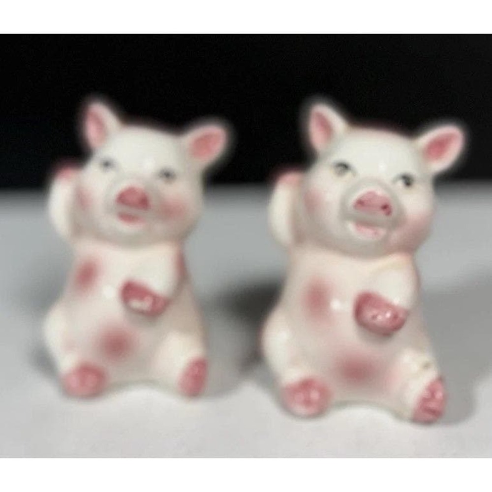 Vintage Ceramic Sitting Pigs Pig Salt & Pepper Shakers - Made in Japan